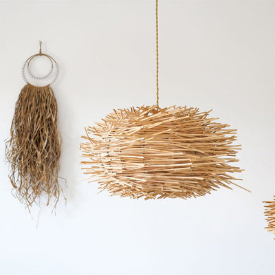 Sylvia Rattan Lamp Shade Rustic Woven Chandelier