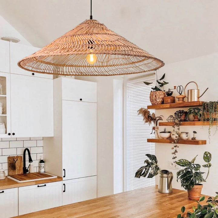 Cosette Rustic Pendant Light Umbrella Wicker Lampshade