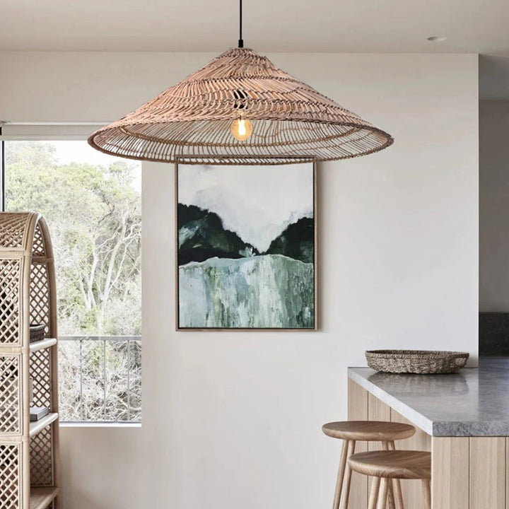 Cosette Rustic Pendant Light Umbrella Wicker Lampshade