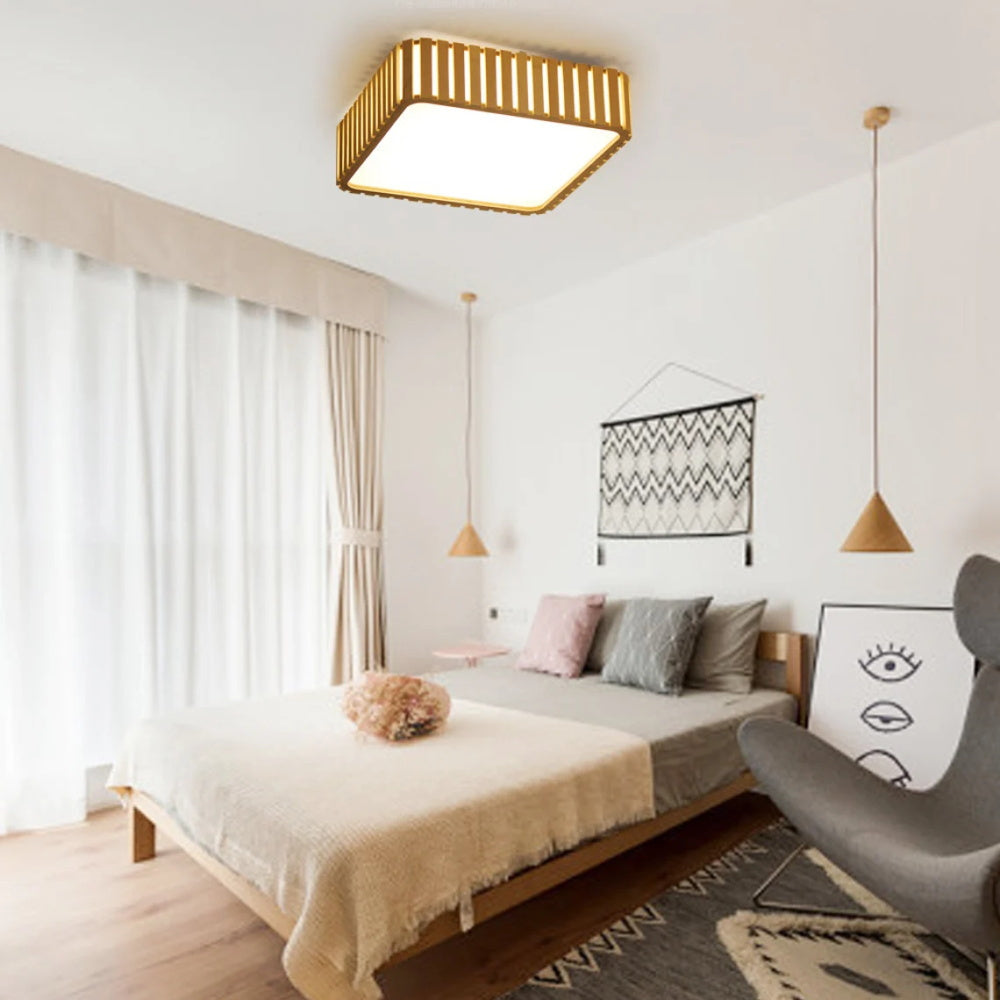 Moira Square Wood Led Wood Pendant Lamp