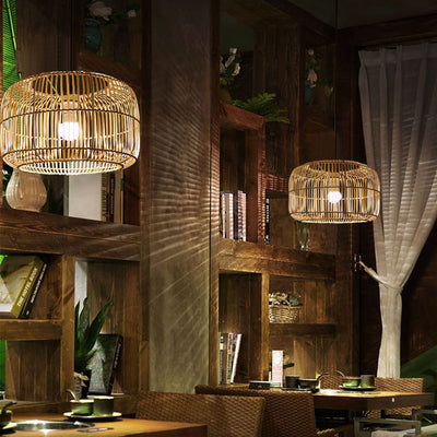 Jessi Lantern Shape Bamboo Pendant Light