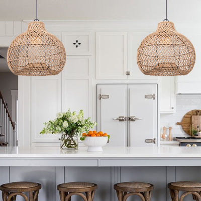 Elinor Wicker Farmhouse Kitchen Lighting Pendant Lamp