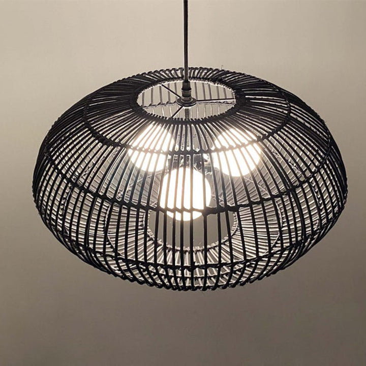 Daisy 3-Lights Black Oval Rattan Pendant Light