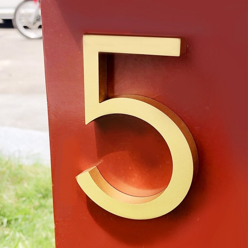 Katana Satin Brass Floating House Number Sign